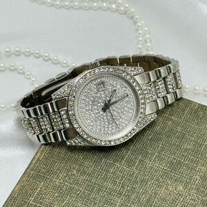 Silver Iced Out Geneva Watch